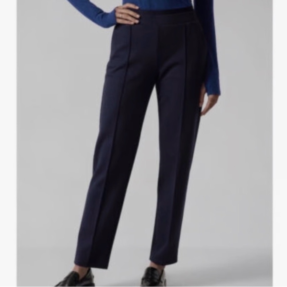 Athleta Venice Pintuck Pant Womens 4 Navy Flat Front Pull On Straight Leg Casual